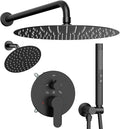 Shower Systems STARBATH 12+6" Round Dual Rainfall Shower Head with Handheld Spray for Two People, Wall Mounted 3 Way Rain Shower Faucet Sets Complete, Included Valve and Trim Kit, Matte Black