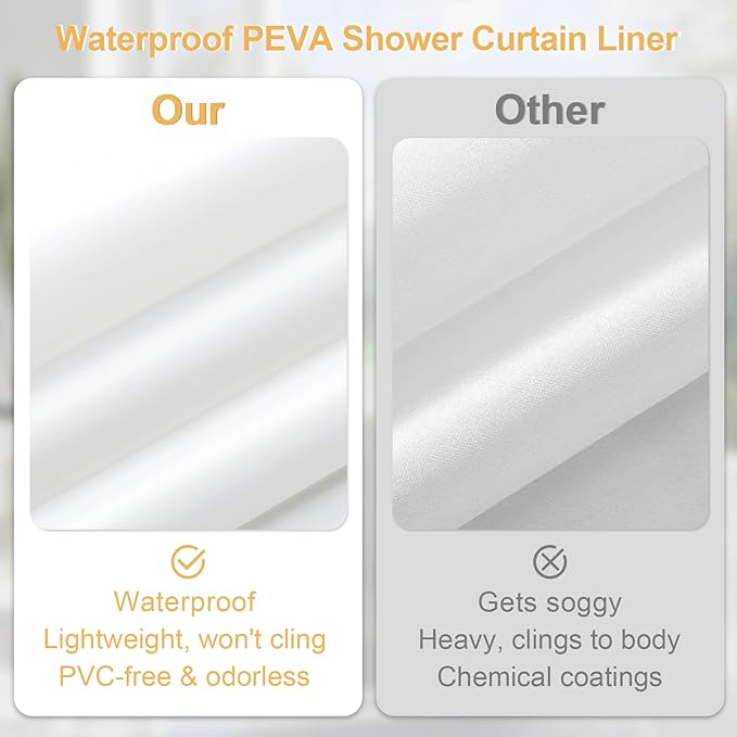 3 in 1 Stall Half Size Light Grey Shower Curtain Set-36 W x 72 H, Modern Waffle Waterproof Fabric and PEVA Liner Set with Stainless Steel Hooks