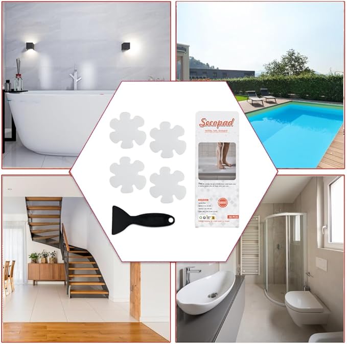 Original 36PCS Transparent Bathtub Stickers Non-Slip, Safety Shower Treads Adhesive Appliques with Premium Scraper