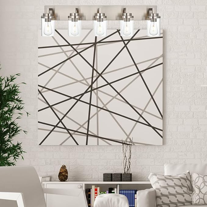 MELUCEE 5-Light Bathroom Vanity Light Brushed Nickel Finish with Clear Glass Shade, Modern Wall Mount Light Fixtures for Bedroom Powder Room Hallway