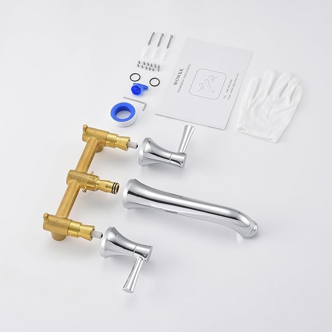 Wall Mount Tub Filler Brass Tub Faucet Chrome Bathroom Bathtub Faucets with 2 Handles