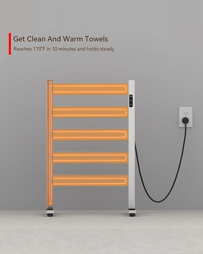 Towel Warmers for Bathroom, Space Aluminum Heated Towel Racks for Bathroom, with Built-in Timer&Temperature Adjustment, Freestanding Towel Heater,White,5 Bars