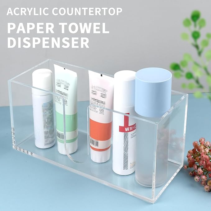 Acrylic Paper Towel Holder Countertop, 5mm Thick Clear C-Fold Z-Fold Trifold Napkin Dispenser, Bathroom & Kitchen Organizer for Multifold Towels (1)