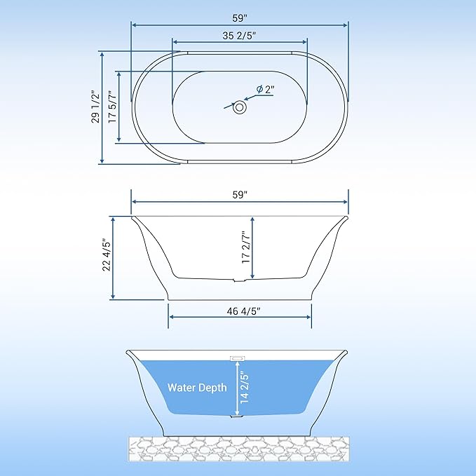 59" Acrylic Soaking Bathtub, Deep Modern Tub with Non-Slip Base, CUPC Certified, Space-Saving Bath with Chrome Drain and Overflow, Easy Install for Small Bathrooms, Gray