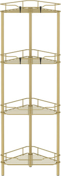 4 Tier Floor Standing Corner Shower Caddy Organizer Shelf with Hooks, Bathroom Shelves Stand Rack, Gold