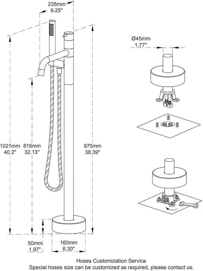 Freestanding Bathtub Faucet Floor Mount Tub Filler Oil Rubbed Bronze Brass Single Handle Bathroom Faucets with Hand Shower