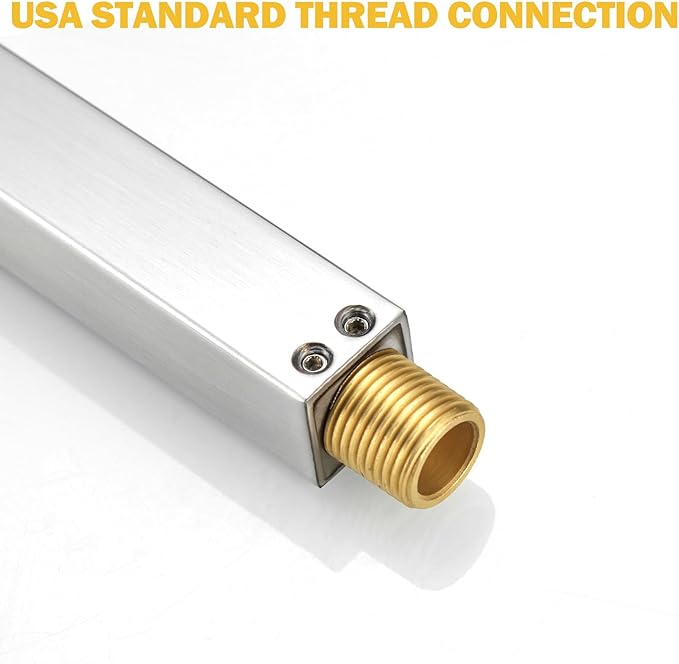 BESy 20 Inches Straight Extended Shower Arm With Flange, Rain Shower Head Extension Arms, Square Shower Rod Shower Head Extender Arm Shower Pipe Extension, Wall-Mounted Brushed Nickel Stainless Steel