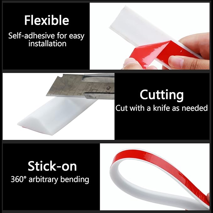 Raycity Collapsible Shower Threshold Water Dam Barrier,Shower Door and Kitchen Water Strip Dam Shower Guard for Dry And Wet Separation Caulk Seal Strip Edge Trim(98Inches/White)