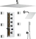 Full Body Shower System Chrome Tempreature Display Shower Faucet Set with 12 inch Ceiling Mount and 8 inch Wall Mount Shower Head, with Handheld Spray and 6 PCS Body Jet