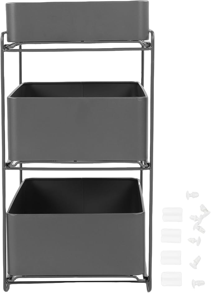 Asixxsix 3 Tier Under Sink Organizer, Pull Out Kitchen & Bathroom Storage Organizer with Sliding Mesh Drawers, Slide Out Space Saver Rack for Kitchen Bathroom Cabinet, Black