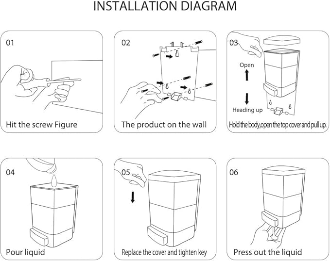 8-Pack Soap Dispenser Wall Mount 1000ml (33.8oz)–Commercial Heavy-Duty Plastic Liquid Dispenser for Soap,Shampoo,Hand Sanitizer–Manual Pump for Bathroom, Kitchen,Restaurant,Hotel (8 x 1000ml)
