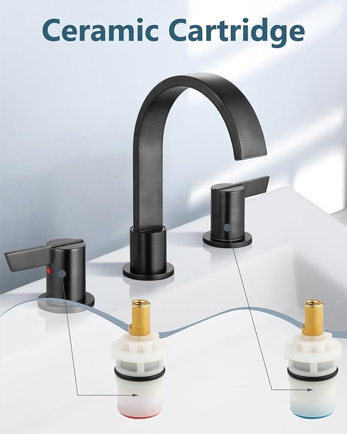 Aolemi Bathroom Faucets 3 Hole,8 Inch Widespread Waterfall Bathroom Sink Faucet,2 Handles Vanity Faucet with Pop-up Drain and Supply Hose,Oil Rubbed Bronze