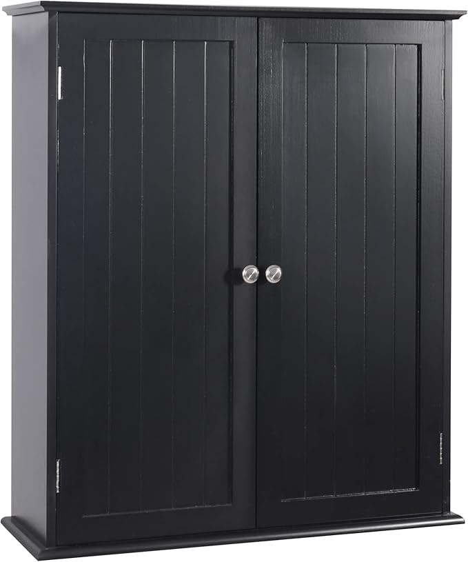 Blcak Bathroom Cabinet Wall Mounted, Bathroom Wall Cabinet Over Toilet, Hanging Cabinet for Bathroom, Bathroom Medicine Cabinet with 2 Doors and Adjustable Shelves, Wood
