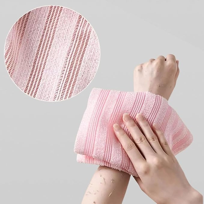 Blissal Exfoliating Shower Towel 47", Premium Scrub Wash Cloth for Body Face, Blissal Shower Towel for Smooth Skin, Quick Drying Durable-Body Scrubber with 2 Sides for All Skin Types (Black+Pink)
