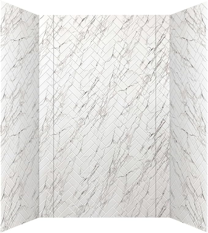 From Plain To Beautiful In Hours 133-640-HERR-KIT Herringbone Tile - Tub and Shower Wall Panels Surround (Covers/ 96 sq. ft.), Marble, 1 Piece