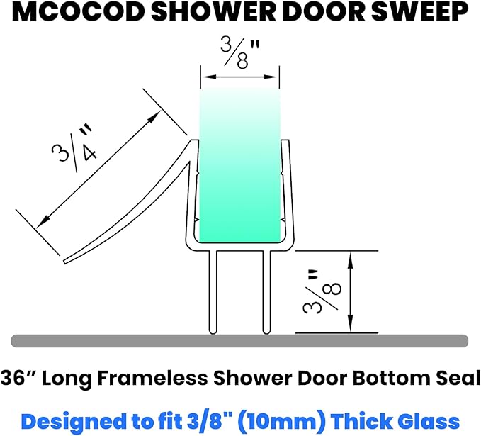 36" Shower Door Bottom Seal Strip for 3/8" (10mm) Glass – Ultra Clear Polycarbonate Shower Door Sweep, Single Pack