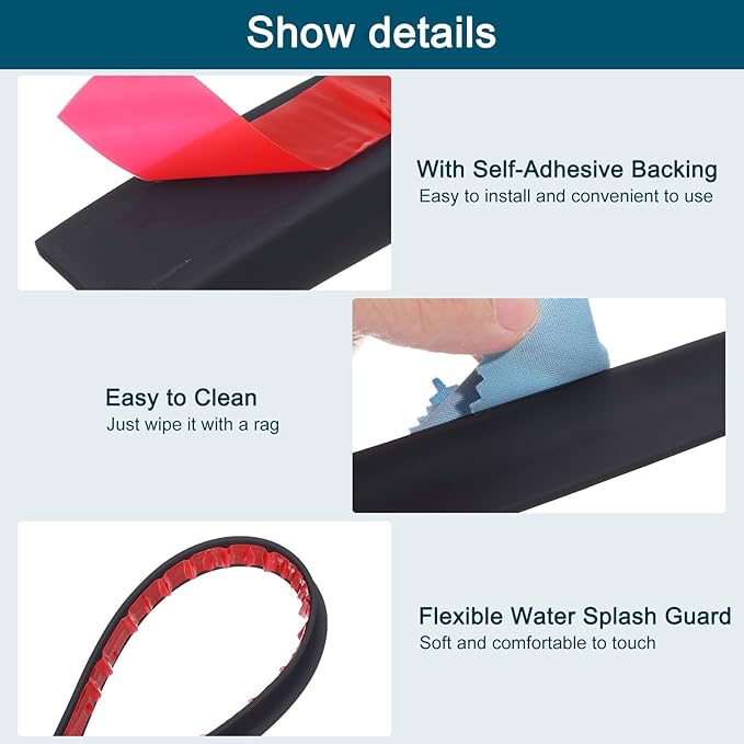 uxcell 98 Inch Collapsible Shower Barrier Stopper Water Splash Guard Blocker 98"Lx0.8"Wx0.5"H for Bathroom Kitchen Wet and Dry Separation, Black