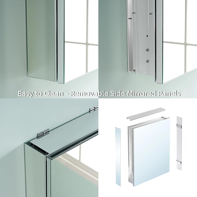 WELLFOR 64" x 30" Rectangle Medicine Cabinet Mirror, Surface Mount or Recessed Medicine Cabinet with Tempered Mirror, Anodized Chrome Aluminum Frame, Bathroom Mirror with Storage