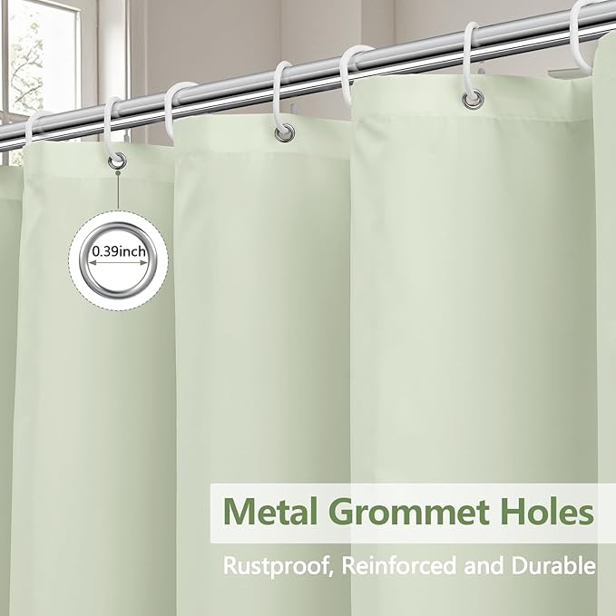 Waterproof Fabric Shower Curtain Liner with 3 Extra-Large Magnets, 72 x 72 inch Washable Cloth Shower Liner Hotel Quality, Pastel Green Lightweight Shower Curtain for Bathroom