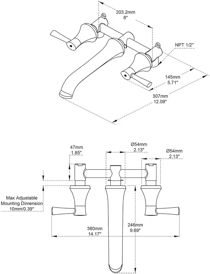 Tub Filler Wall Mount Roman Tub Faucet Brushed Nickel Brass Bathtub Faucets with 2 Handles