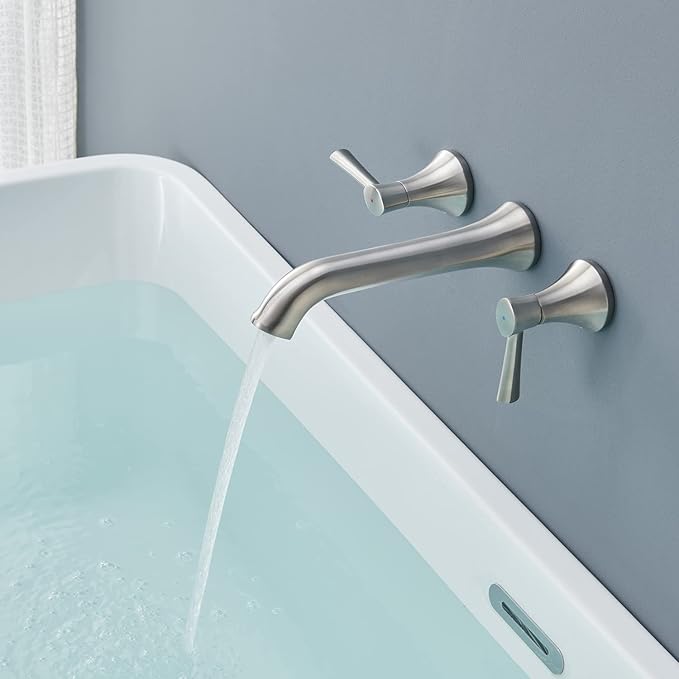 Tub Filler Wall Mount Roman Tub Faucet Brushed Nickel Brass Bathtub Faucets with 2 Handles