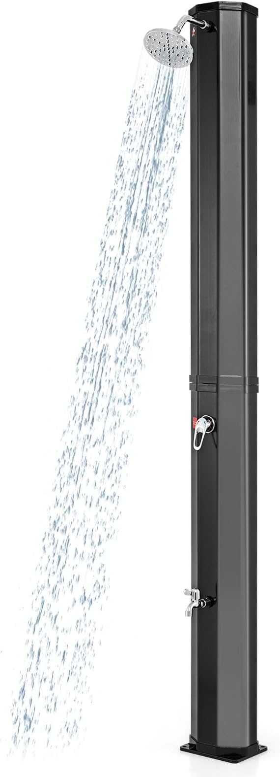 Goplus 15.9 Gallon Solar Heated Outdoor Shower, 7.5 FT Freestanding Outdoor Shower with Shower Head and Foot Shower Tap for Outdoor Backyard Poolside Beach Pool Garden, Black