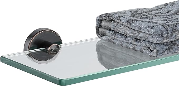 JQK Bathroom Glass Shelf Oil Rubbed Bronze, Tempered Glass Shower Storage 16 by 5 inches, 304 Stainless Steel ORB Wall Mount, TGS101-ORB