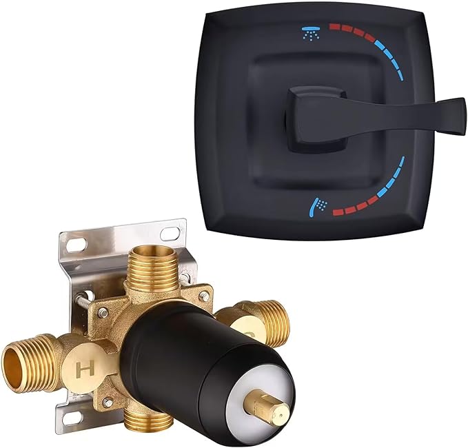 2 Way Shower Diverter Pressure Balance Mixing Valve with Single Handle Matte Black Shower Trim Kit, Dual-Function Shower Control Brass Rough-In Mixer 1/2" NPT Connection