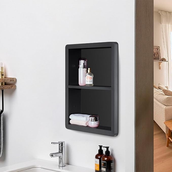 Shower Niche 14x18, Recessed Medicine Cabinet Without Mirror, 304 Stainless Steel Bathroom Storage Cabinet with Shelf, Waterproof Wall Niche for Bathroom in Matte Black