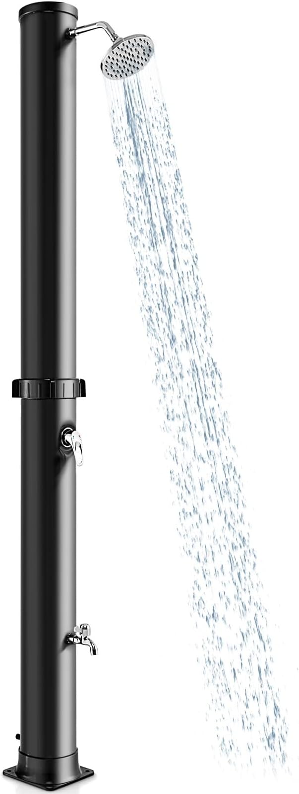 LDAILY Outdoor Shower, 10 Gallon Solar Heated Pool Shower with 360° Rotating Shower Head & Foot Tap, 7.2FT Freestanding Outside Shower Kits for Backyard, Beach, Garden (Black)