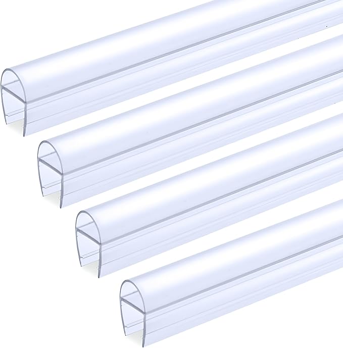 3/8" (10mm) Frameless Shower Door Seal – U-Type 22.5" (57.2cm) Ultra-Clear Bottom & Side Drip Rail Sweep Strips, 4 Pieces for Leak Protection, Water Control & Easy DIY Installation