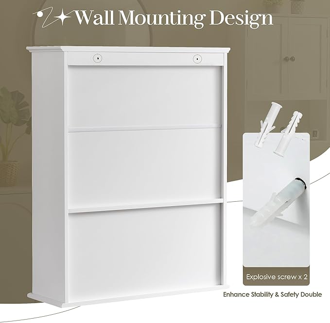 Bathroom Wall Cabinet, White 30" x 24" Wood Wall Mounted Medicine Cabinet, Hanging Cabinet Over Toilet Storage Adjustable Shelves Cupboard with Large Space for Laundry Room, Bedroom Kitchen