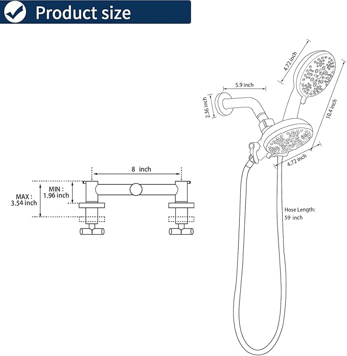 2 Handle Shower Faucet Shower System Complete 2 in 1 Shower Combo Set with Handheld Showerhead Shower Trim Kit Wall Mounted Shower Fixtures Brushed Gold
