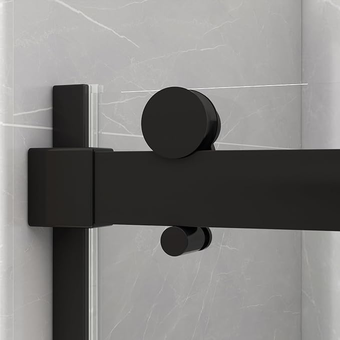 Sunrosa Semi-Frameless Glass Shower Door, 60" W x 76" H Single Sliding Shower Door, Shower Door with Tempered Glass 5/16"(8mm), Black