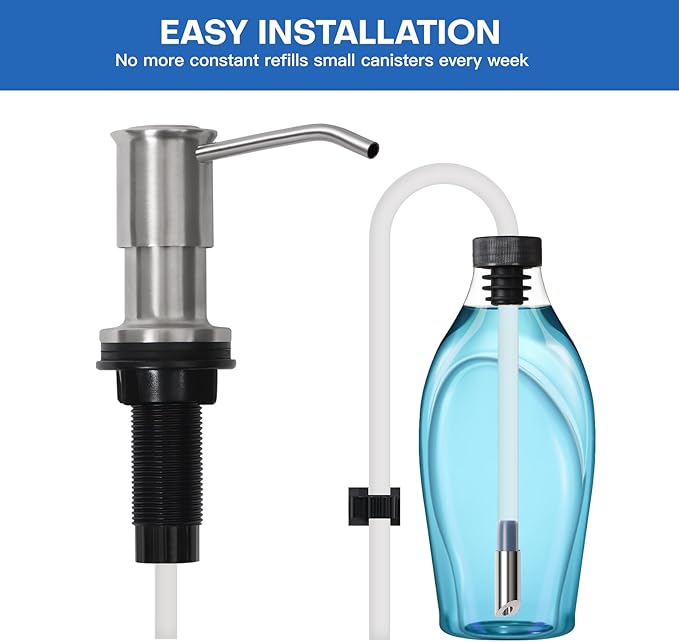 Soap Dispenser for Kitchen Sink, Brushed Nickel Built in Soap Dispensers, Stainless Steel Sink Soap Dispenser or Lotion Dispenser Pump with 47" Extension Tube Kit