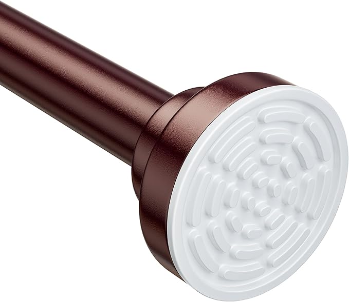 Ausemku Shower Curtain Rod - 32-104 Inch Rustproof Tension Rod, Non-Slip Spring Design, No Drilling Adjustable Curtain Rod for Bathroom, Kitchen, and Closet（Brown）