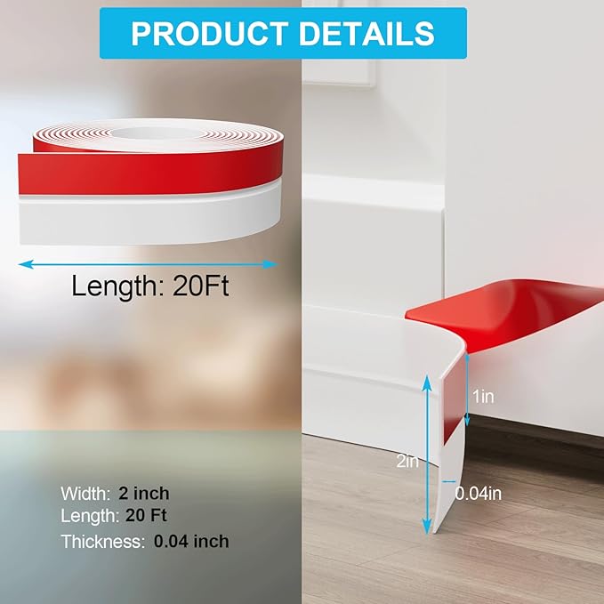 2Inch (W) x 20FT(L) Door Weather Stripping, Door Draft Stopper Silicone Seal Strip, Draft Seal Tape for Doors Windows and Shower Glass Gap