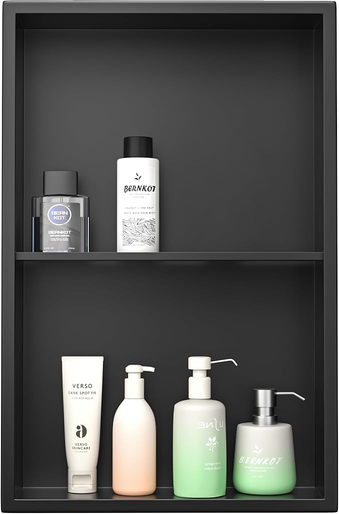 Stainless Steel Shower Niche 24"×14" Matte Black with Shelf No Tiled Needed Niche Shower for Bathroom Wall Recessed Shower Box for Bathroom Storage