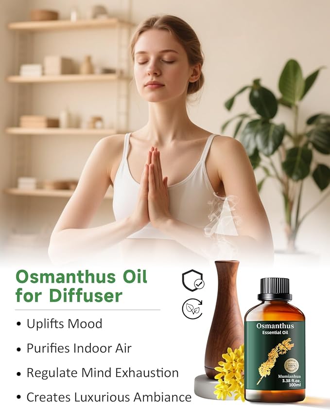 Pure Osmanthus Essential Oil, Mumianhua Natural Floral Oil for Bedroom Ambiance & Garden Protection, Aromatherapy for Evening Luxury, Outdoor Elegance, Skin Care & Home Diffuser 3.38 Fl Oz
