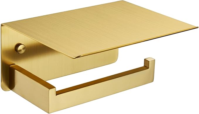 Angle Simple Toilet Paper Holder with Shelf, 304 Stainless Steel Bathroom Tissue Roll Holder for Wall, Brassy Gold