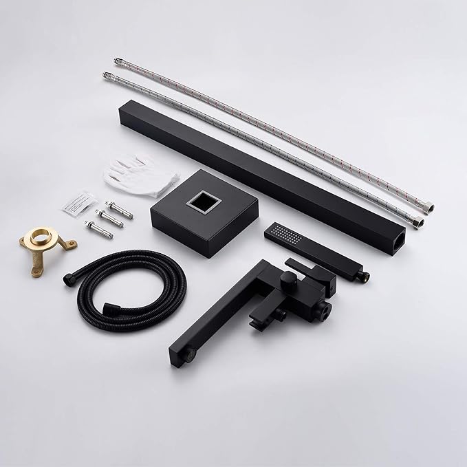 Freestanding Bathtub Faucet Tub Filler Black Floor Mount Bathroom Faucets Brass Single Handle with Hand Shower