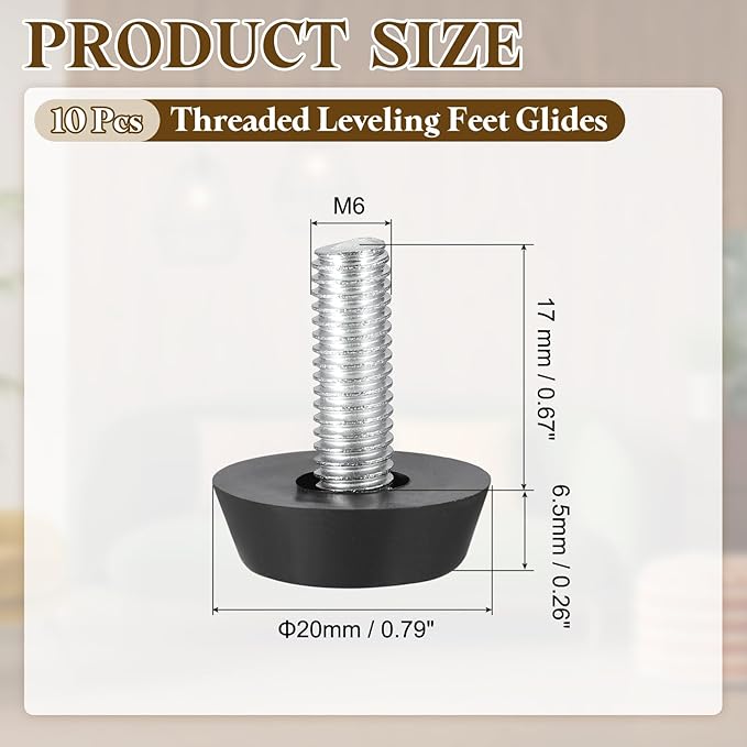 PATIKIL 10 Pcs M6 x 17mm Thread Adjustable Furniture Levelers, Furniture Feet Levelers Screw on Steel Screw in Threaded Leveling Feet Glides for Table Chair Cabinet Patio Legs