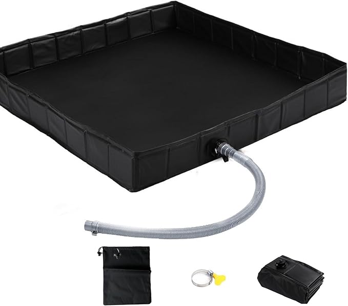 Upgraded Portable Shower Pan, 41" x 41" x 5" Foldable RV Shower Pan with Drain Hose & Pouch, Outdoor Shower Floor Camping Shower Base to Keep Feet Clean for Outdoor, Indoor, Camping, Beach