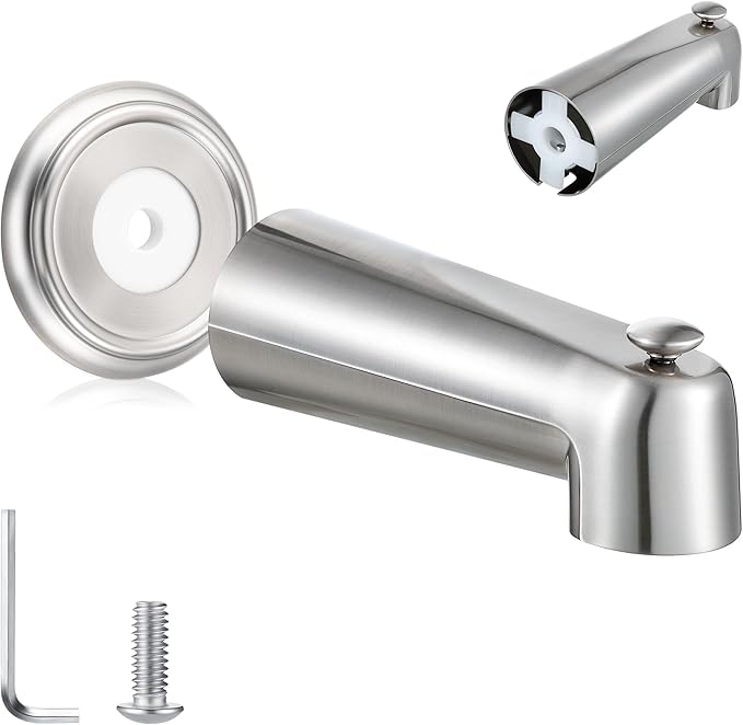 Enhon 7 Inch Slip on Tub Spout with Diverter, Compatible with Moen 3839/Moen 3853, Bathtub Diverter Spout Fits 1/2" Copper Water Tube(5/8" Diameter), 5/32" Hex Wrench (Brushed Nickel,Cover Ring)