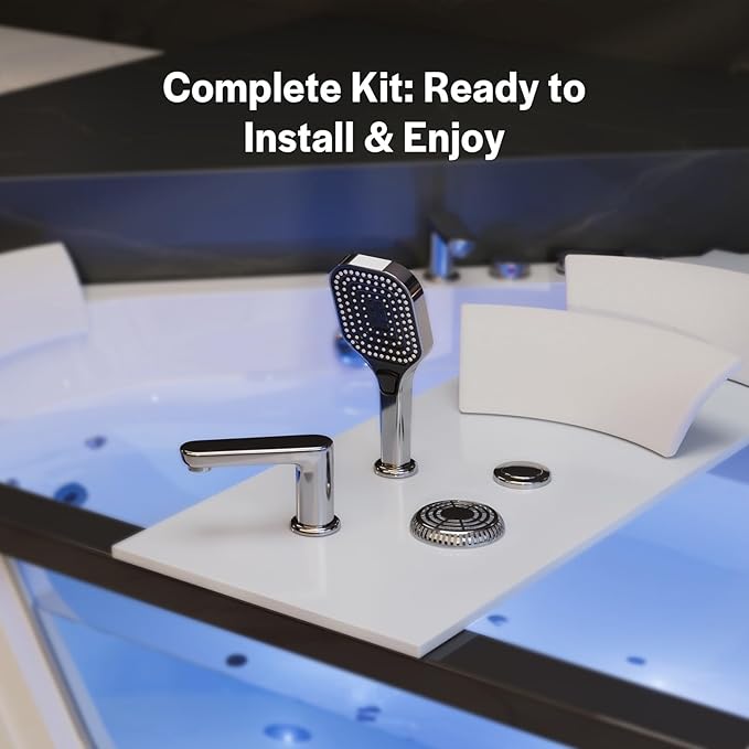 Empava PRO Series 59" Corner Whirlpool Tub for 2-Person | Luxury Jetted Spa with Thermostatic Control, Built-In Heater & Chromotherapy | Acrylic, White (ETL Certified)