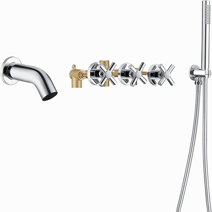sumerain Wall Mount Tub Filler Waterfall Tub Faucet with Handheld Shower, Chrome Finish