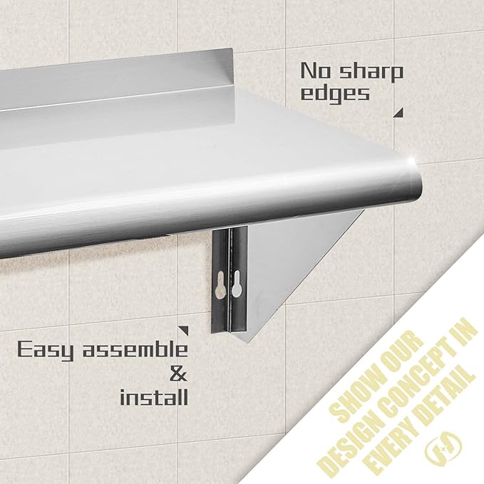 Hally Stainless Steel Shelf 12 x 60 Inches 315 lb, NSF Commercial Wall Mount Floating Shelving for Restaurant, Kitchen, Home and Hotel
