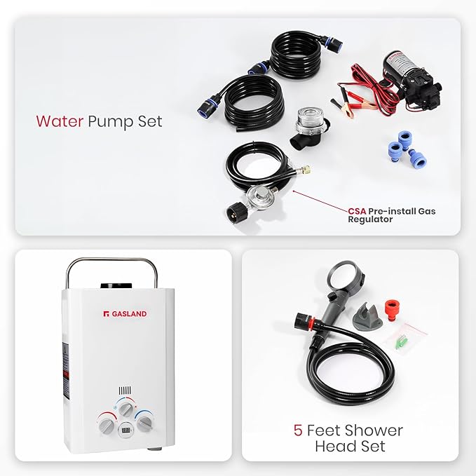 GASLAND 6L 1.58GPM Portable Propane Tankless Water Heater with Pump and 1/2" Twist-On Pipe Strainer