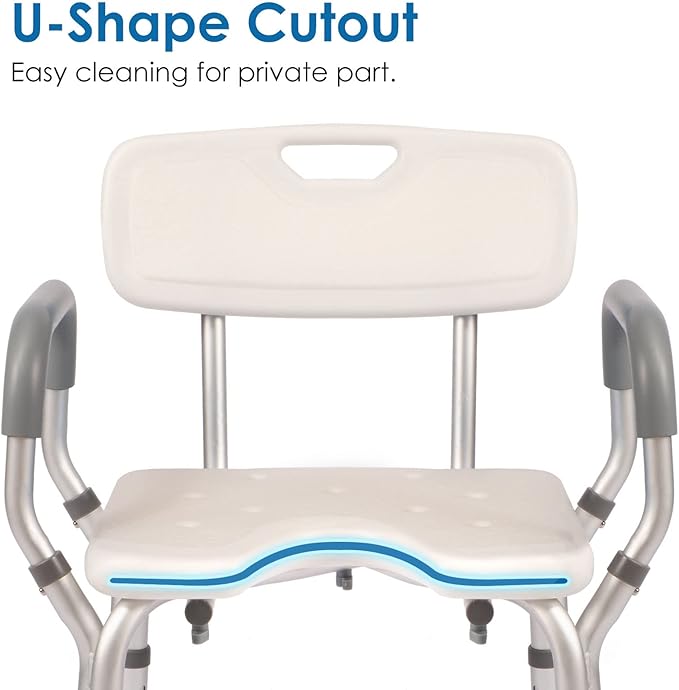 Shower Chair with Arms and Back Heavy Duty 330lbs, Shower Chair for Inside Shower, Shower Seat for Inside Shower Bathroom Chair with Cutout Seat & Cold-Proof Pads, Tools-Free Assembly