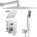 Rain Shower System Brushed Nickel, STARBATH 12+6" Dual Shower Head with Handheld Spray for Two Person, Wall Mounted Shower Faucet Set 3 Way Shower Valve with 5 Diverter and Trim Kit Complete